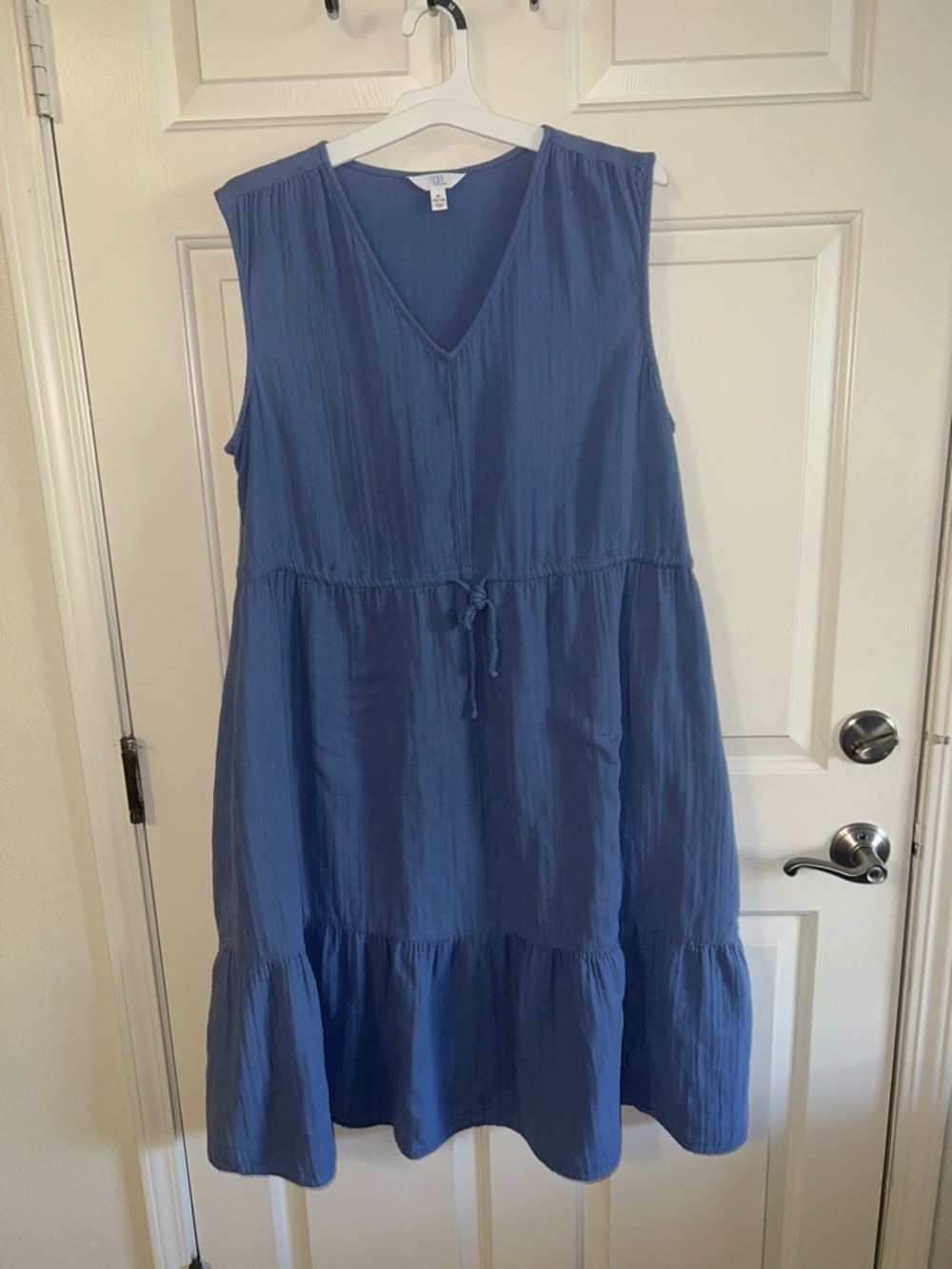 Blue 100% Cotton Sleeveless Spring Summer Picnic Boho Rodeo Dress - Picture 3 of 5